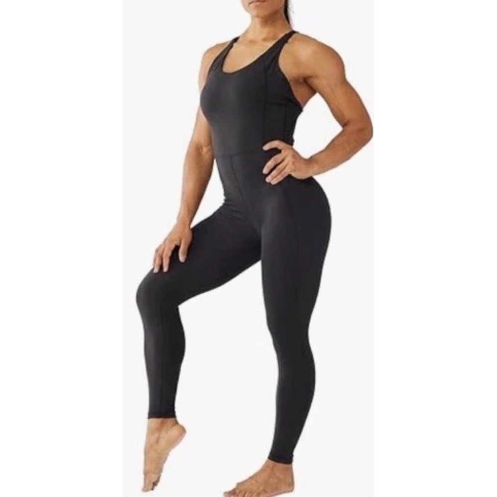 LOVESOFT Black‎ Jumpsuit One Piece Bodysuit Strappy Back Yoga Pilates  Large